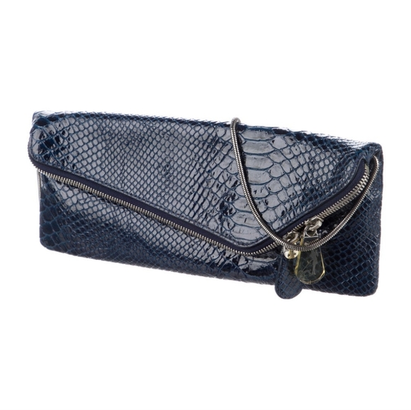 henri bendel Handbags - Henri bendel navy blue crocodile embossed leather clutch shoulder bag